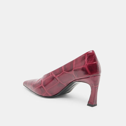 Midge Burgundy Croco Embossed Leather Heels - Dolce Vita