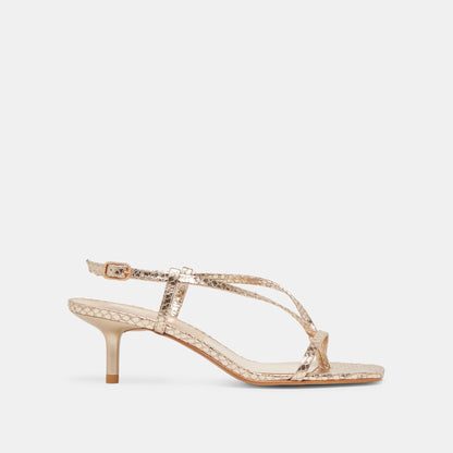 LAURY HEELS CHAMPAGNE EMBOSSED LEATHER - Dolce Vita