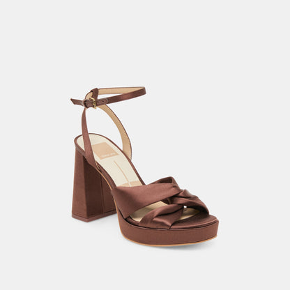 PARLO HEELS MID BROWN SATIN - Dolce Vita