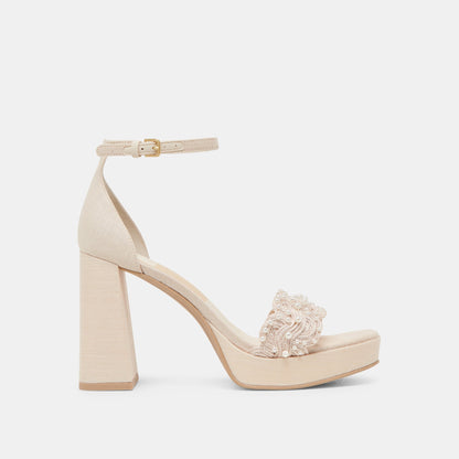 PELTIN PEARL HEELS VANILLA WOVEN RAFFIA - Dolce Vita