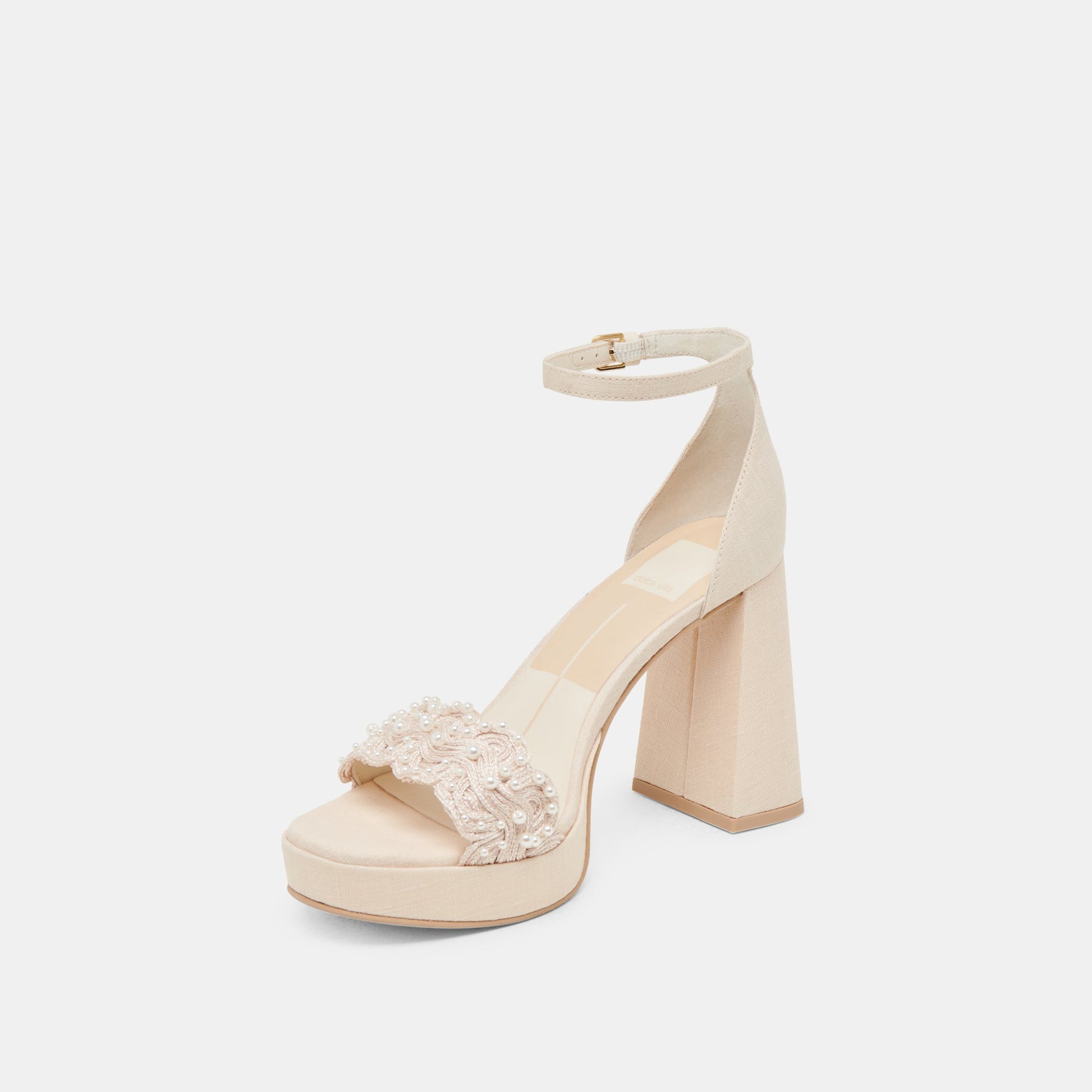 PELTIN PEARL HEELS VANILLA WOVEN RAFFIA - Dolce Vita