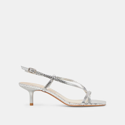 LAURY HEELS SILVER EMBOSSED LEATHER - Dolce Vita