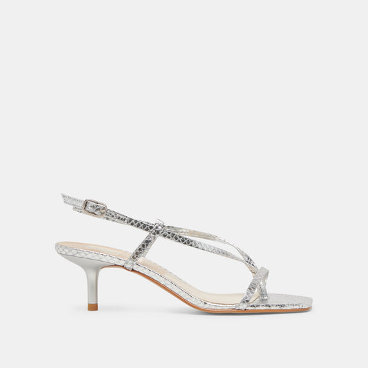 LAURY HEELS SILVER EMBOSSED LEATHER - Dolce Vita