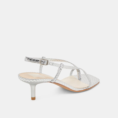 LAURY HEELS SILVER EMBOSSED LEATHER - Dolce Vita