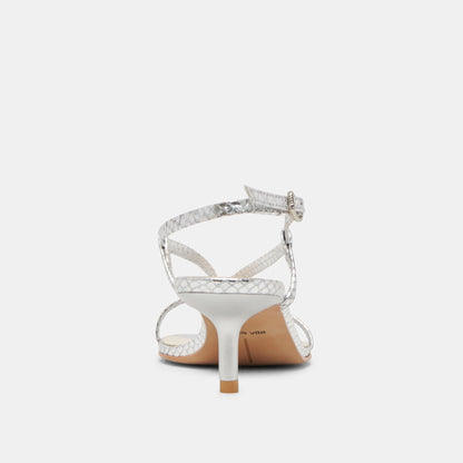 LAURY HEELS SILVER EMBOSSED LEATHER - Dolce Vita