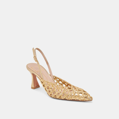 GLORIA HEELS GOLD WOVEN - Dolce Vita