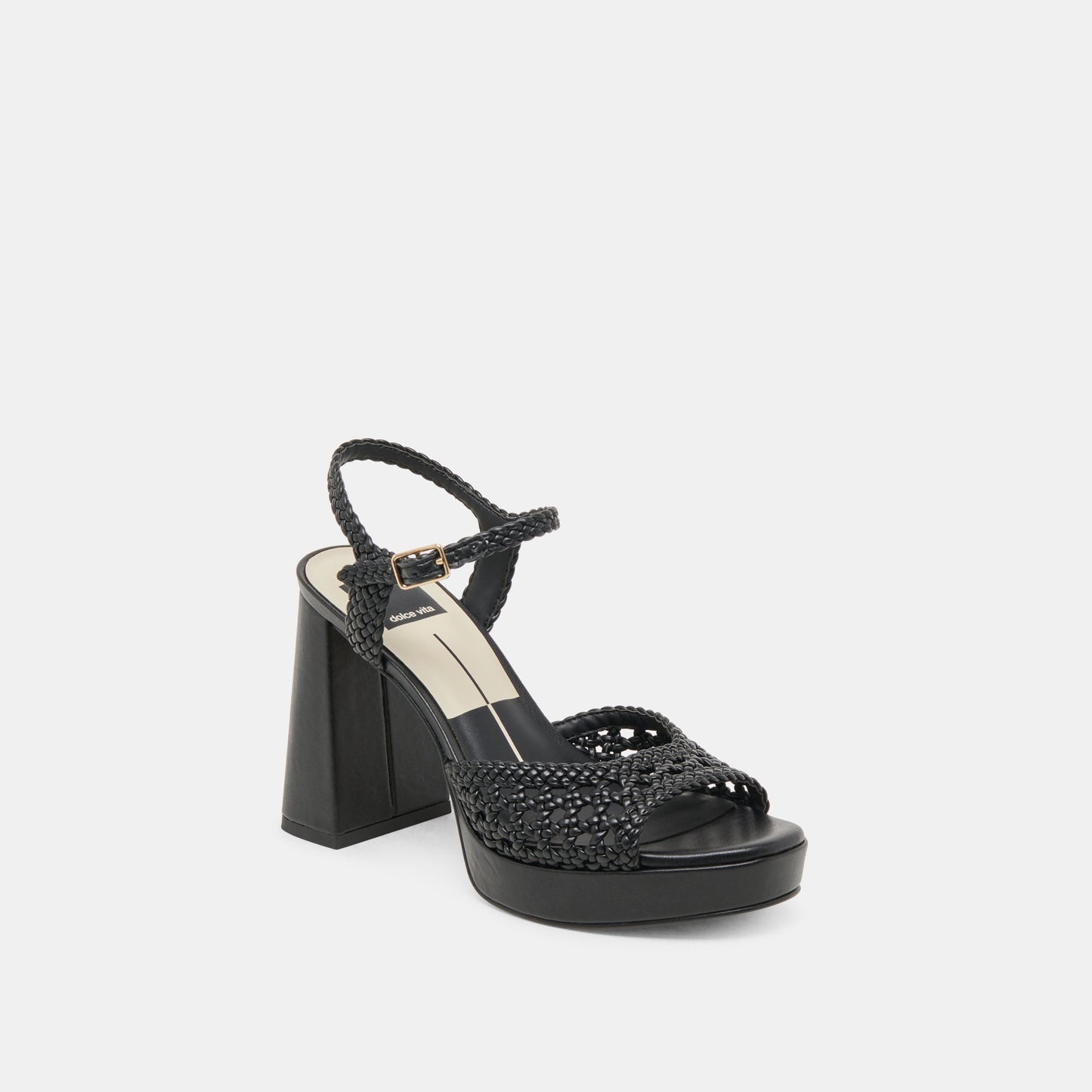 PEYTEN WIDE HEELS BLACK WOVEN STELLA - Dolce Vita