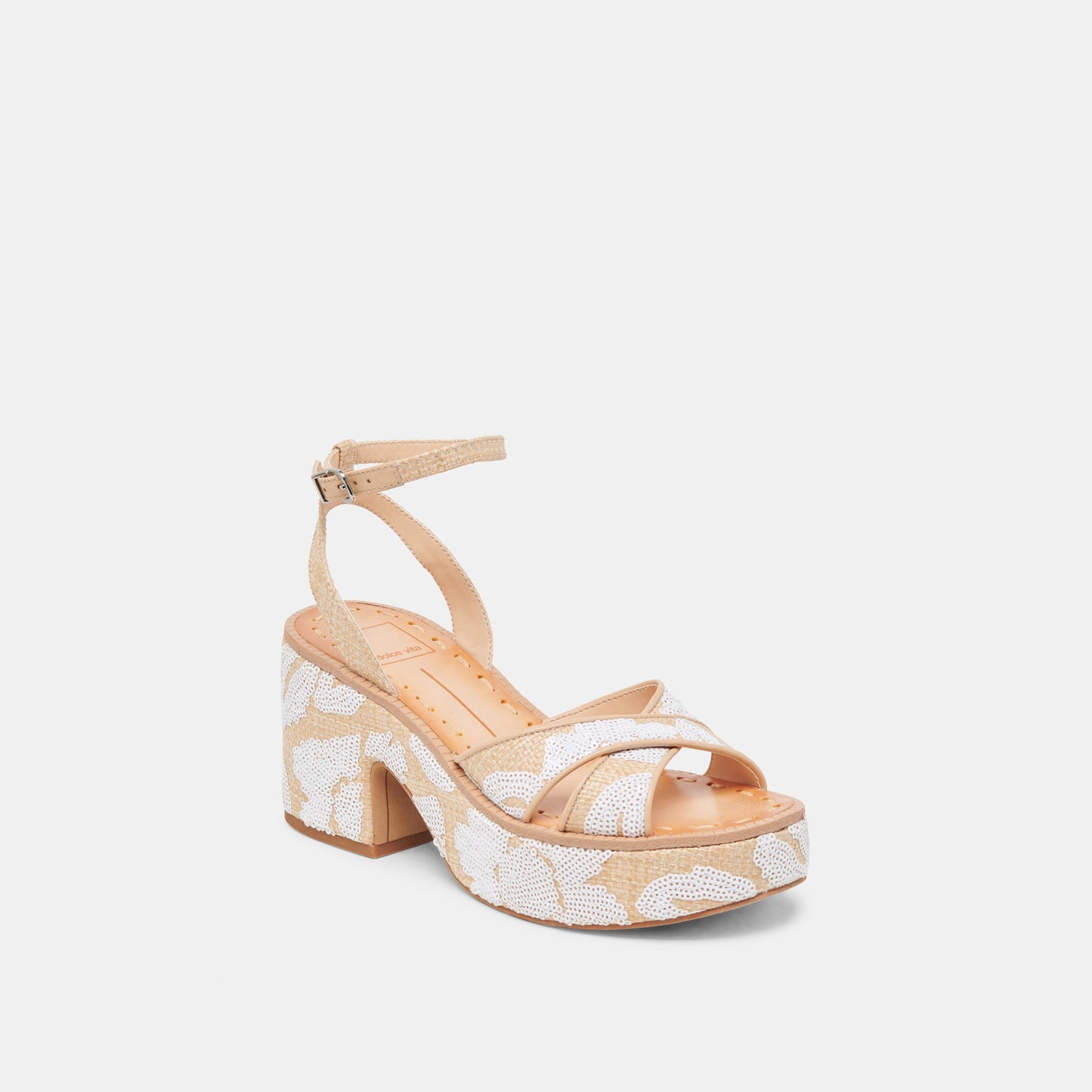 ENIKO HEELS NATURAL MULTI FLORAL SEQUIN - Dolce Vita