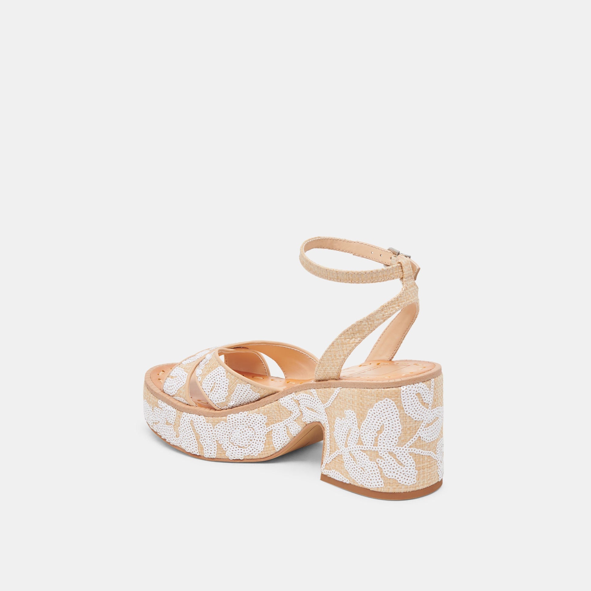 ENIKO HEELS NATURAL MULTI FLORAL SEQUIN - Dolce Vita