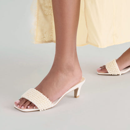 Rexa Pearl Off White Satin Heels - Dolce Vita