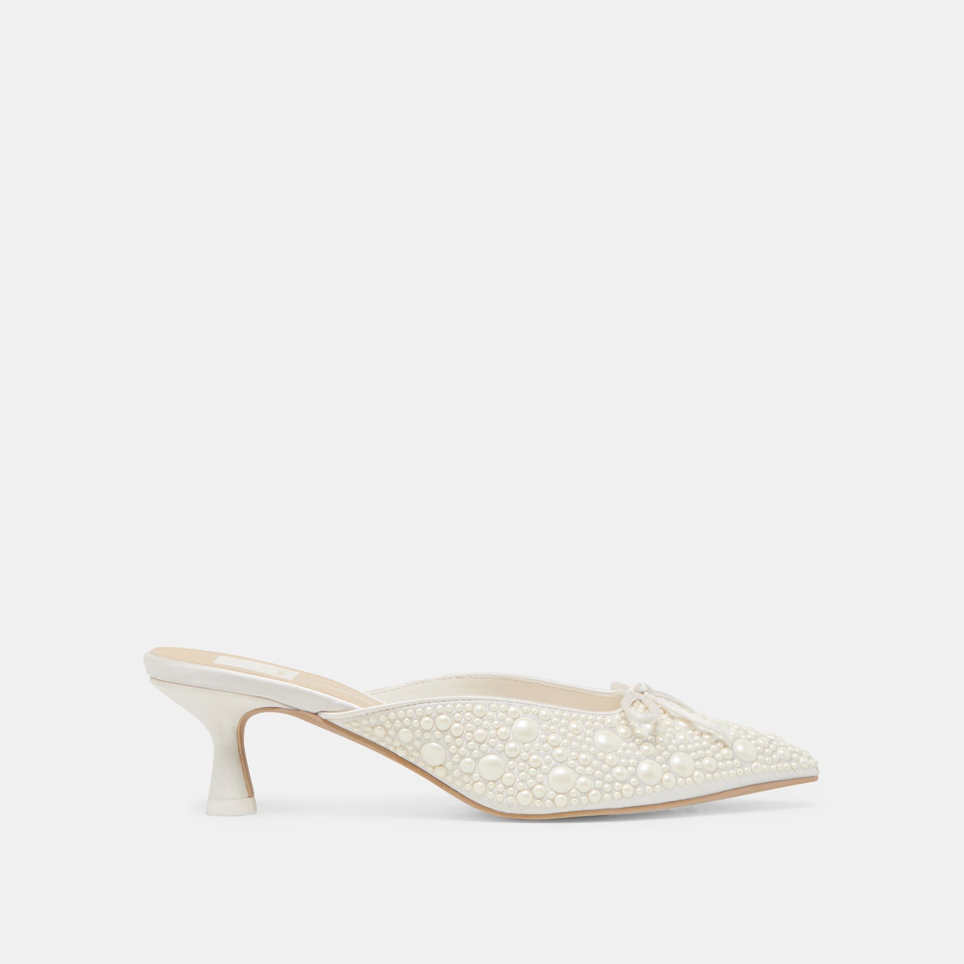 CLAYTN PEARL HEELS TRUE WHITE SATIN - Dolce Vita