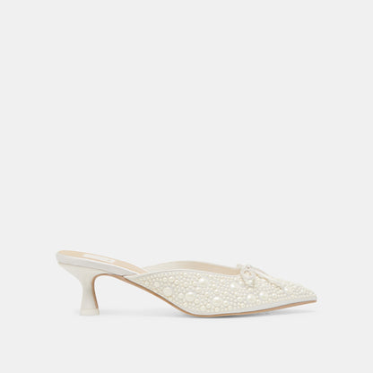 CLAYTN PEARL HEELS TRUE WHITE SATIN - Dolce Vita