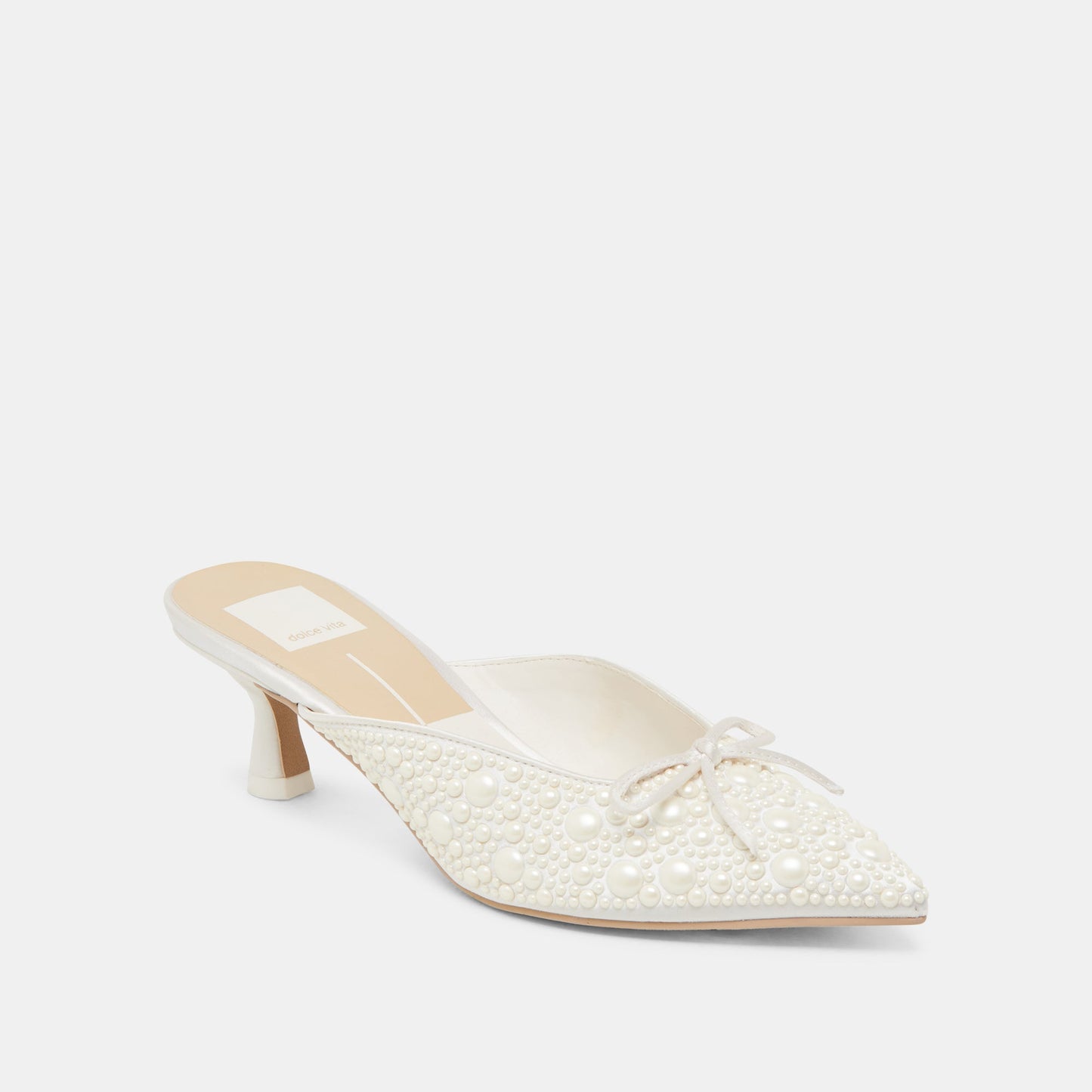 CLAYTN PEARL HEELS TRUE WHITE SATIN - Dolce Vita
