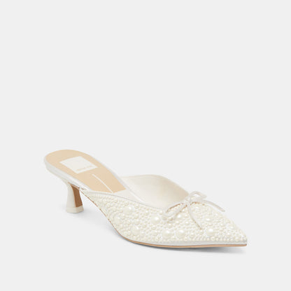 CLAYTN PEARL HEELS TRUE WHITE SATIN - Dolce Vita