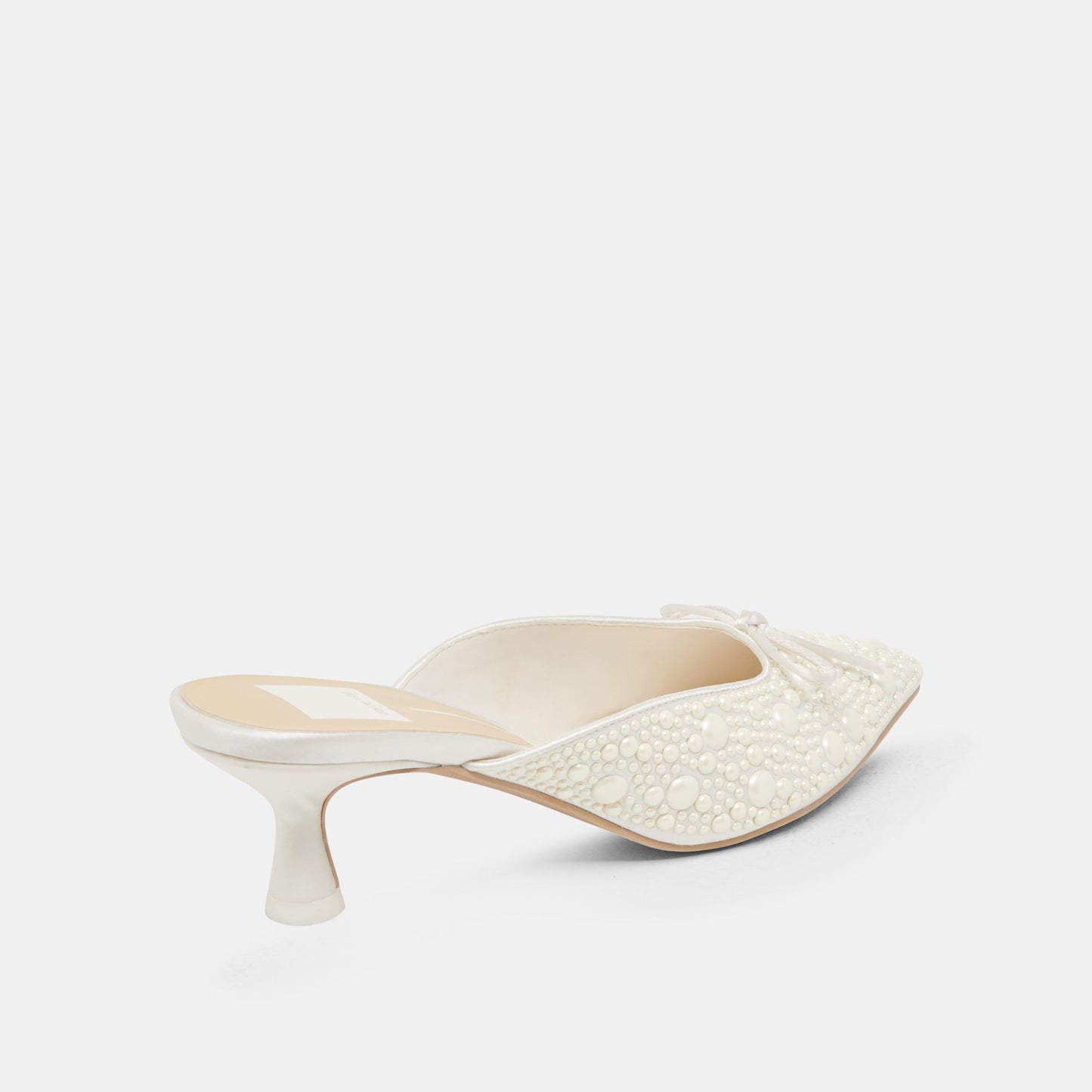 CLAYTN PEARL HEELS TRUE WHITE SATIN - Dolce Vita