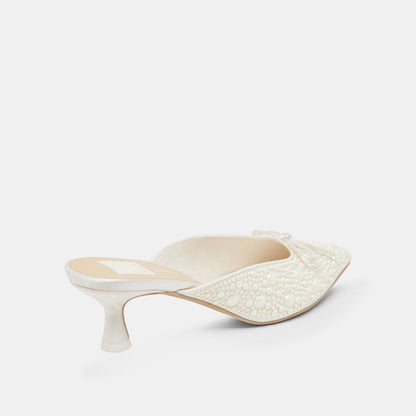 CLAYTN PEARL HEELS TRUE WHITE SATIN - Dolce Vita