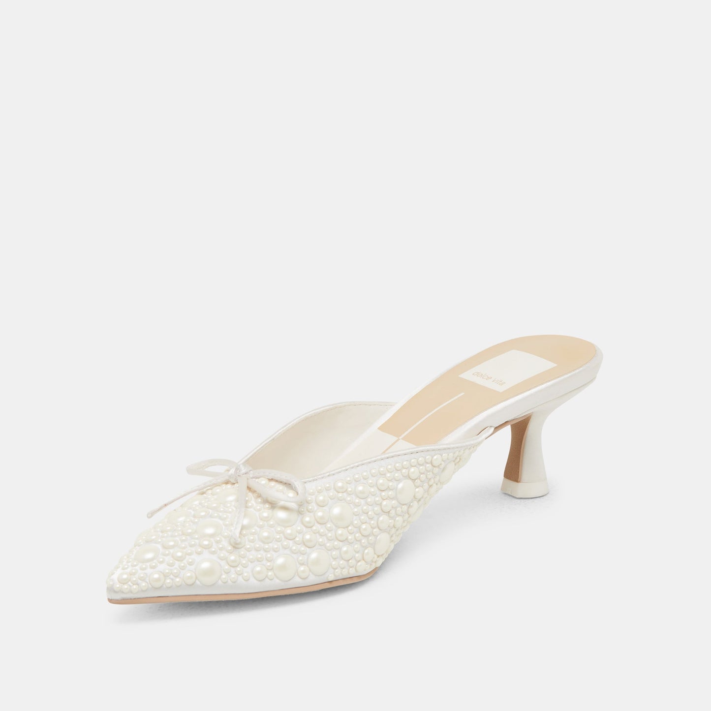 CLAYTN PEARL HEELS TRUE WHITE SATIN - Dolce Vita