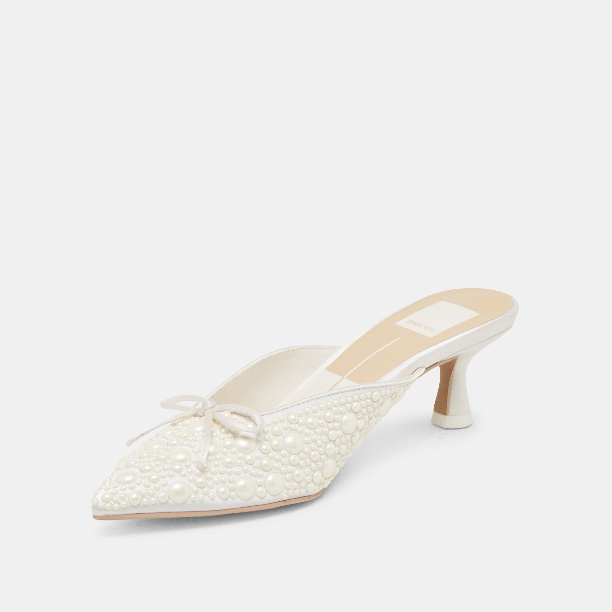 CLAYTN PEARL HEELS TRUE WHITE SATIN - Dolce Vita