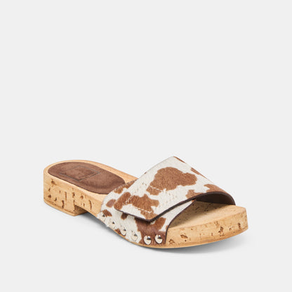 Sandy Cocoa Taurus Calf Hair Sandals - Dolce Vita