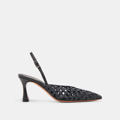 GLORIA HEELS BLACK WOVEN - Dolce Vita