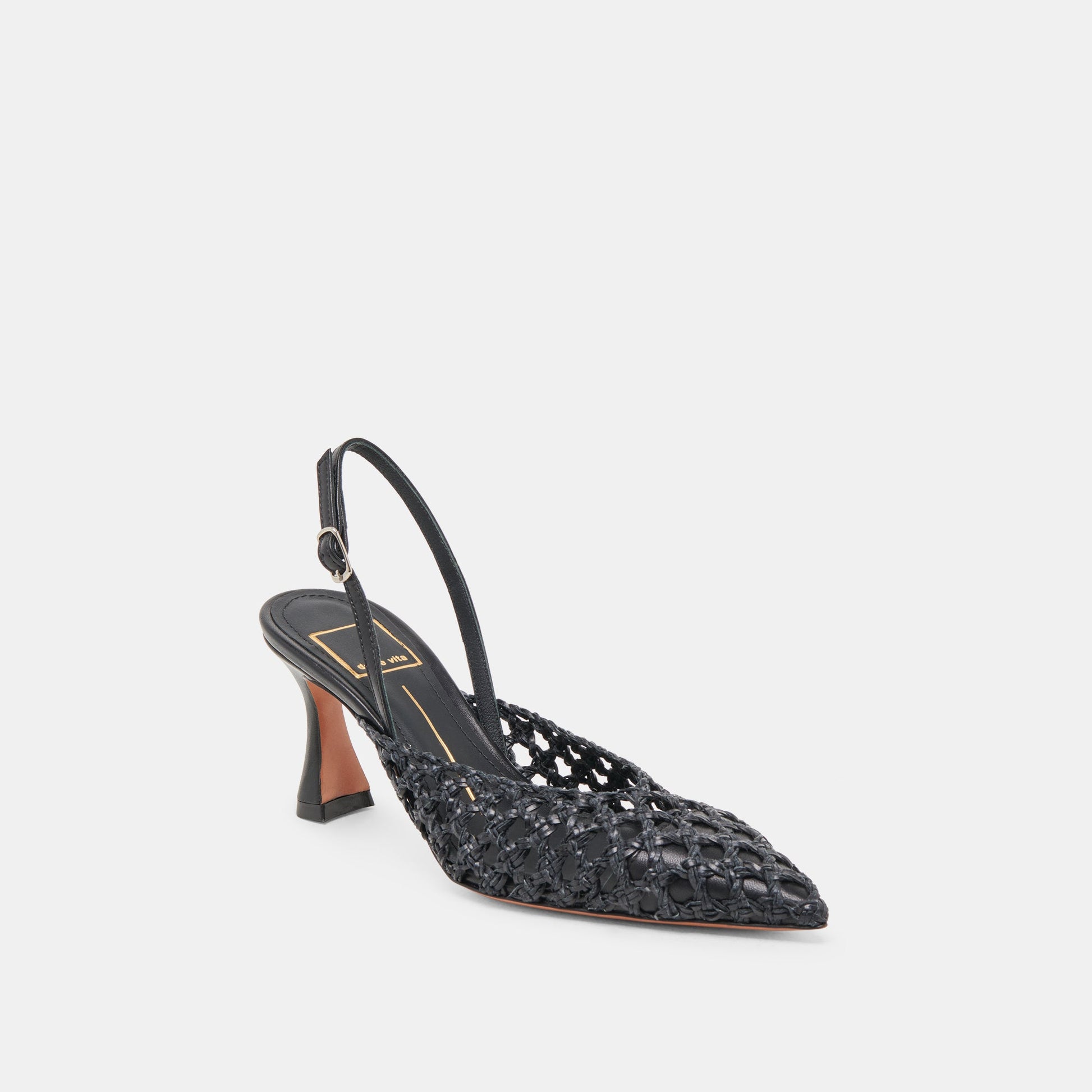 GLORIA HEELS BLACK WOVEN - Dolce Vita