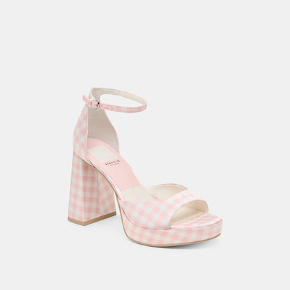 Pandro X Byrdie Golf Pink Plaid Gingham Wide Heels - Dolce Vita