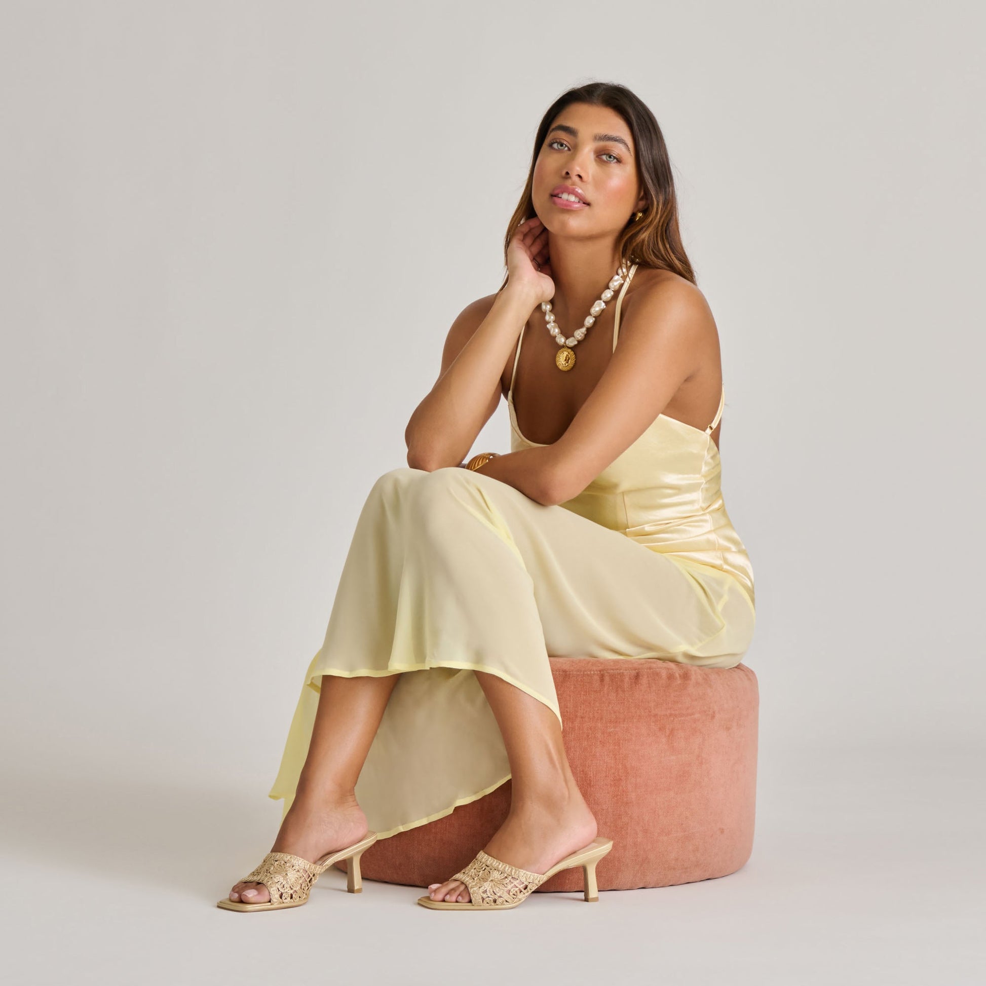 MAYLAH HEELS LIGHT GOLD MACRAME - Dolce Vita