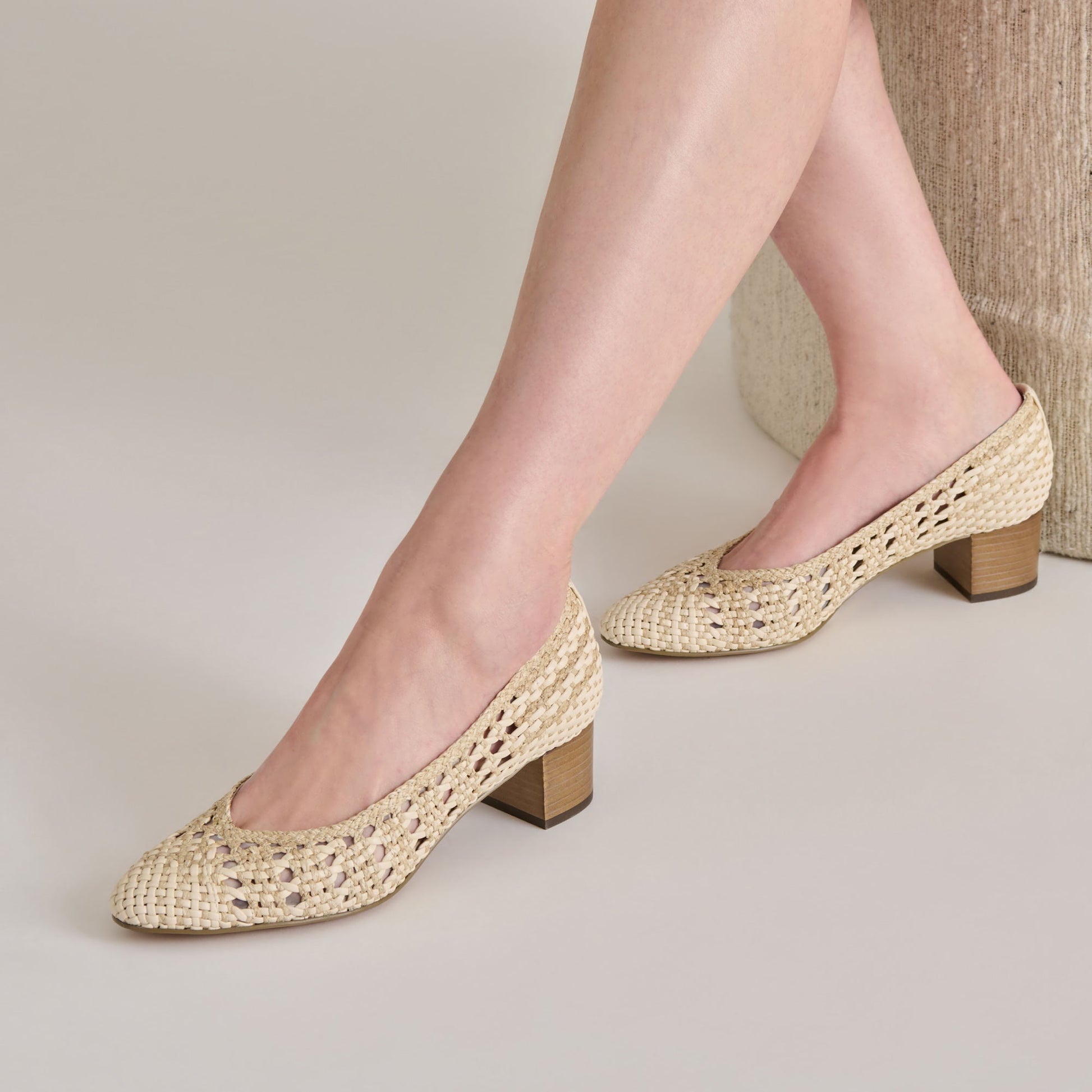 Lula Ivory Multi Woven Raffia Heels - Dolce Vita
