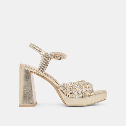 PEYTEN HEELS LIGHT GOLD WOVEN STELLA - Dolce Vita