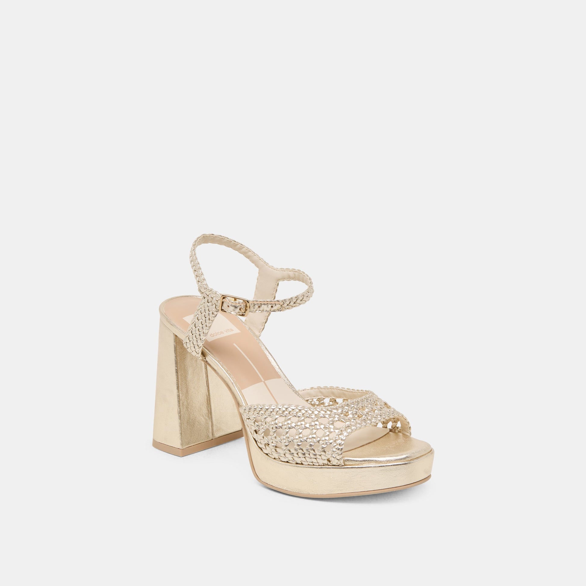PEYTEN HEELS LIGHT GOLD WOVEN STELLA - Dolce Vita