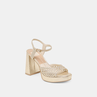 PEYTEN HEELS LIGHT GOLD WOVEN STELLA - Dolce Vita