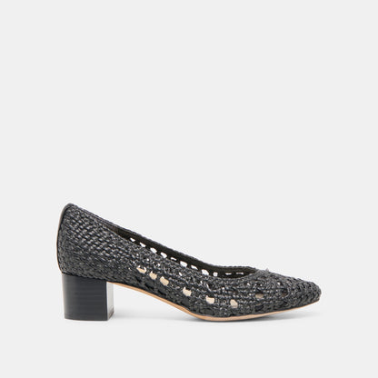 Lula Black Woven Raffia Heels - Dolce Vita