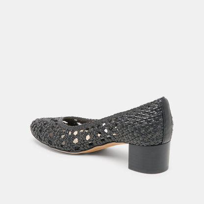 Lula Black Woven Raffia Heels - Dolce Vita