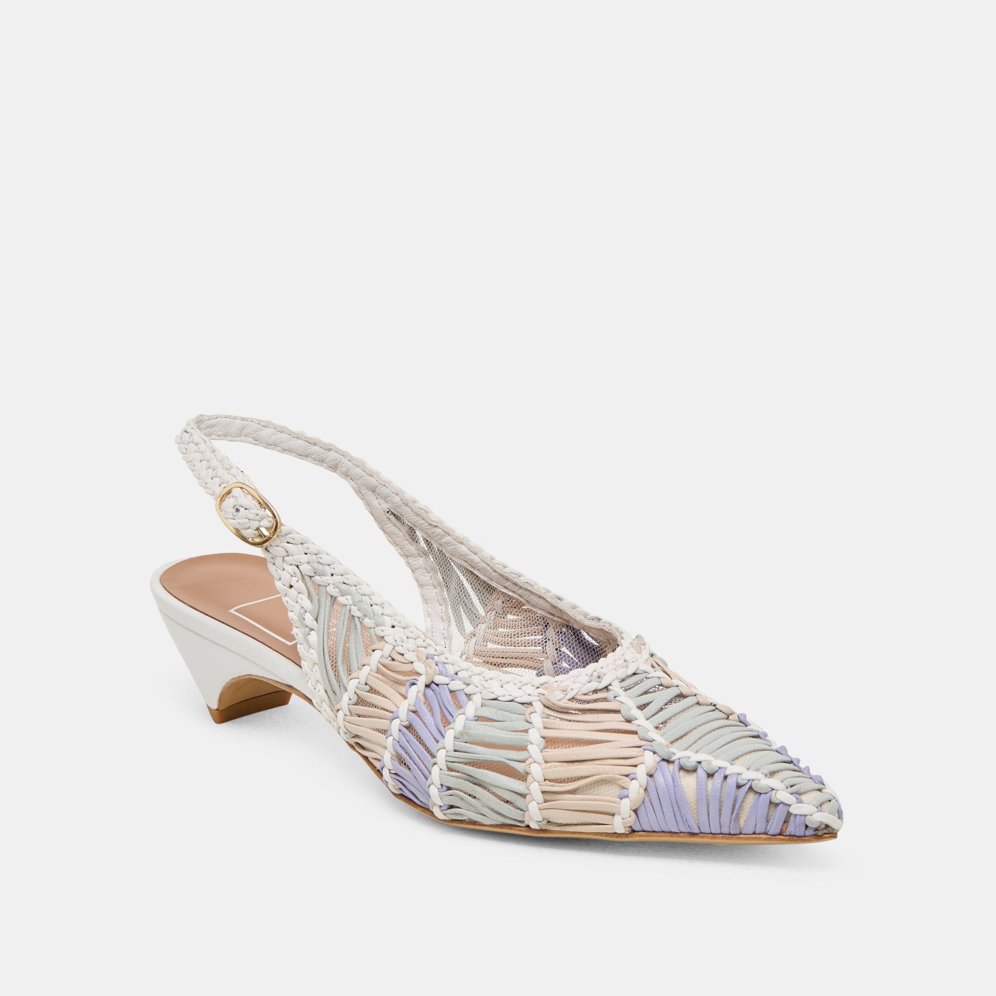 Dafney White Multi Woven Leather Heels - Dolce Vita