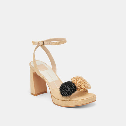 OLIVEA HEELS BLACK NATURAL RAFFIA - Dolce Vita