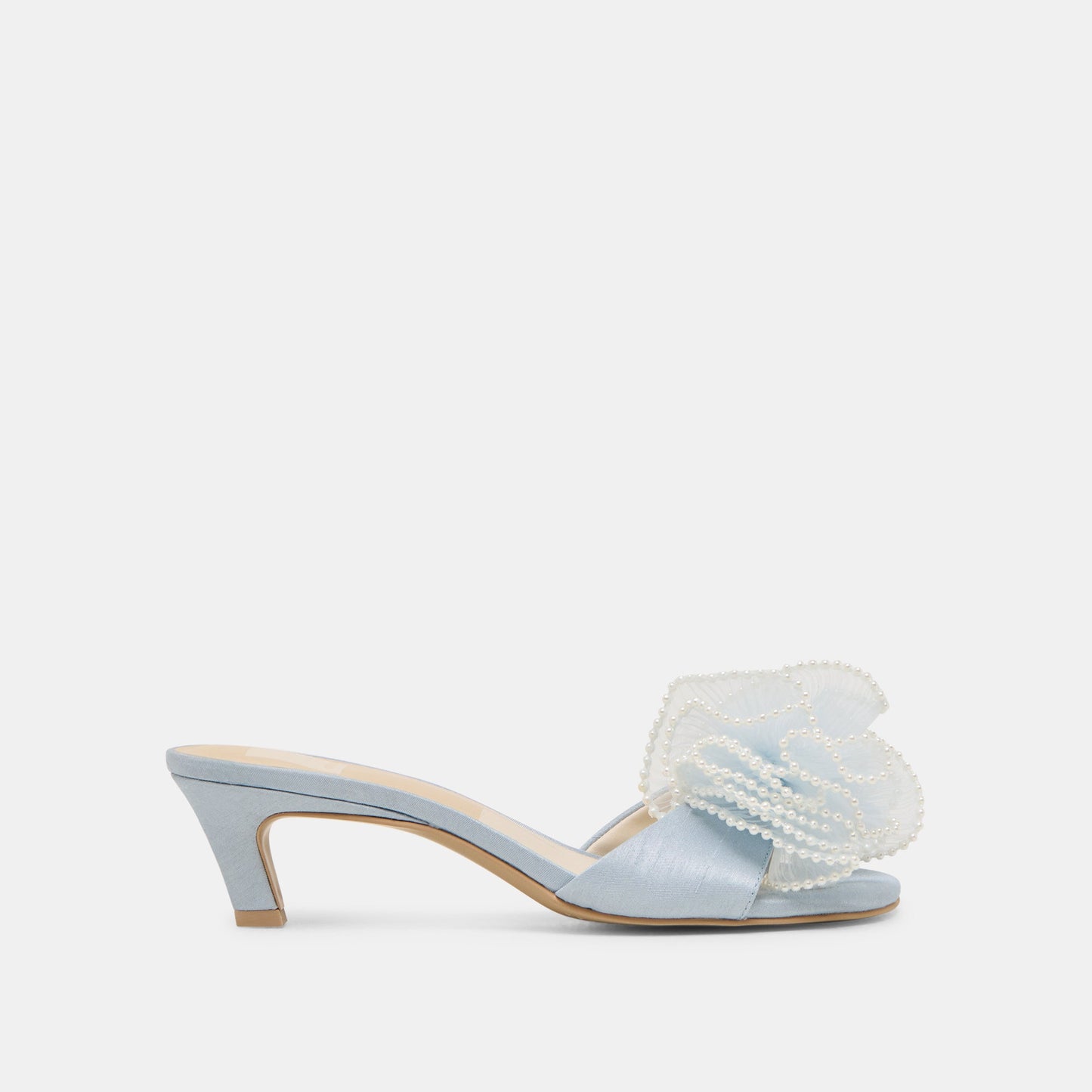 NARITA PEARL HEELS LIGHT BLUE SATIN - Dolce Vita