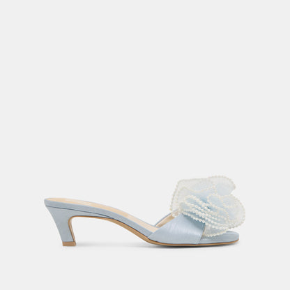 NARITA PEARL HEELS LIGHT BLUE SATIN - Dolce Vita