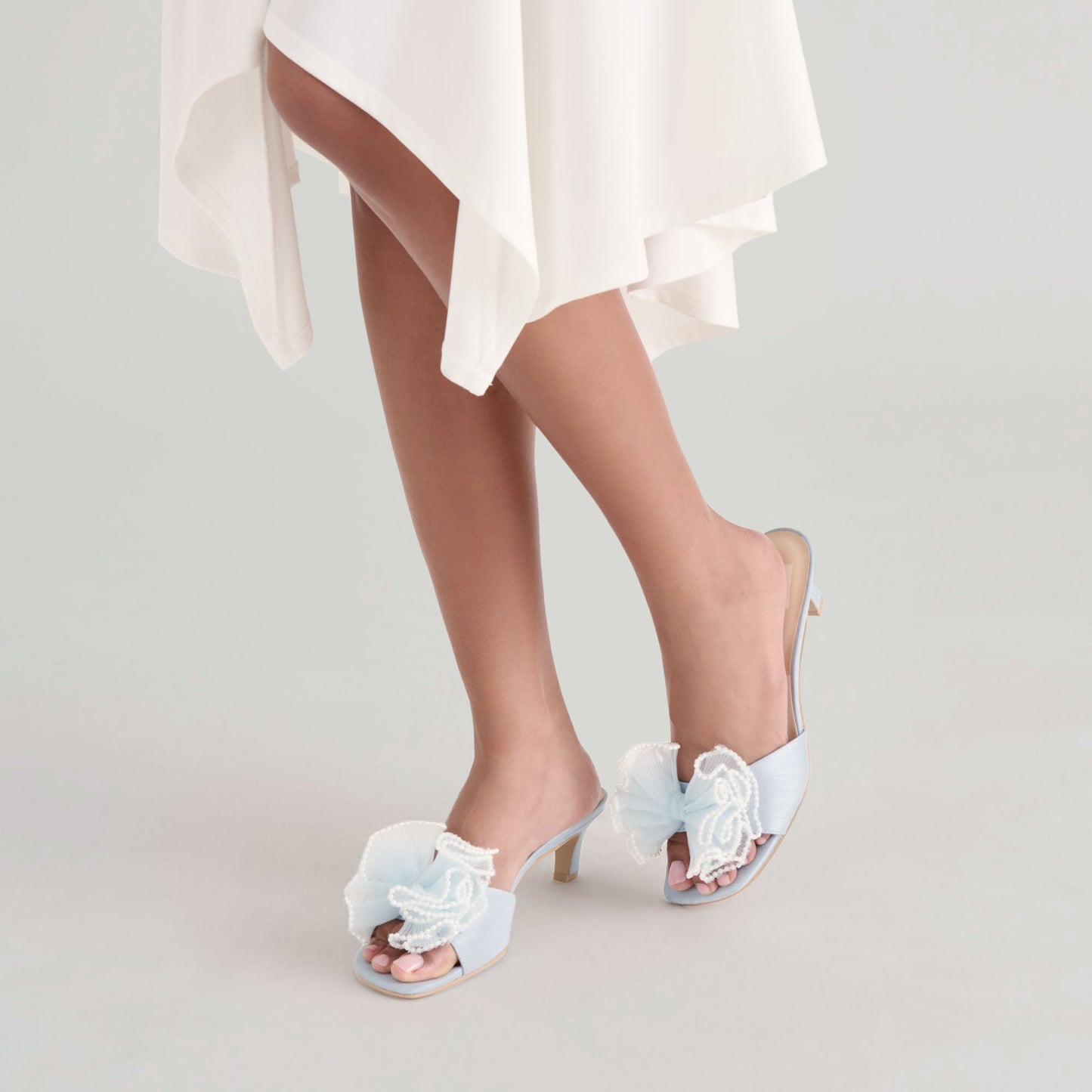 NARITA PEARL HEELS LIGHT BLUE SATIN - Dolce Vita