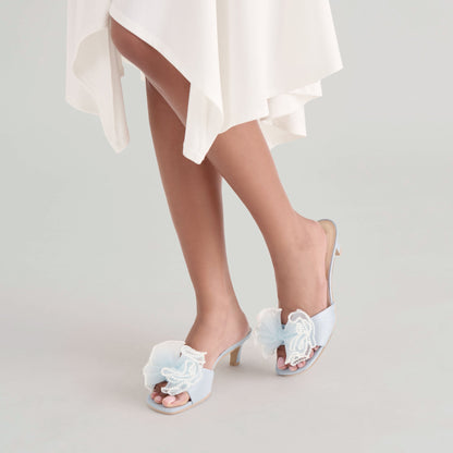 NARITA PEARL HEELS LIGHT BLUE SATIN - Dolce Vita