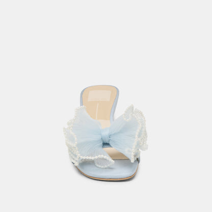 NARITA PEARL HEELS LIGHT BLUE SATIN - Dolce Vita