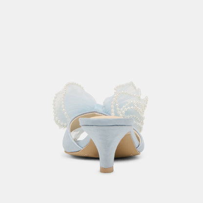 NARITA PEARL HEELS LIGHT BLUE SATIN - Dolce Vita