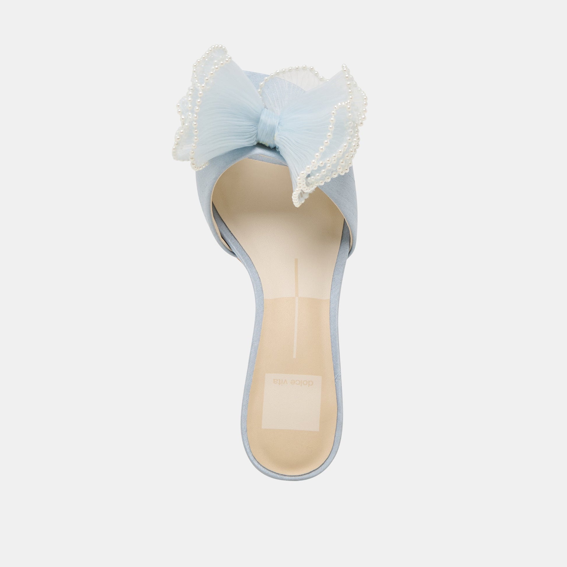 NARITA PEARL HEELS LIGHT BLUE SATIN - Dolce Vita