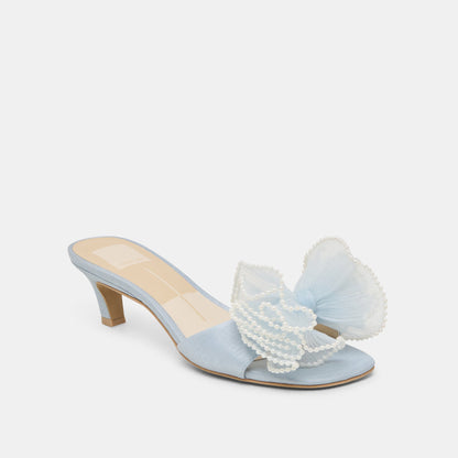 NARITA PEARL HEELS LIGHT BLUE SATIN - Dolce Vita