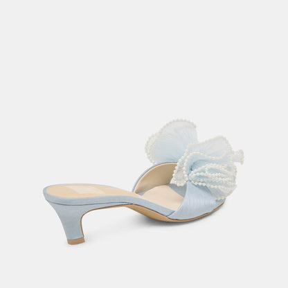 NARITA PEARL HEELS LIGHT BLUE SATIN - Dolce Vita