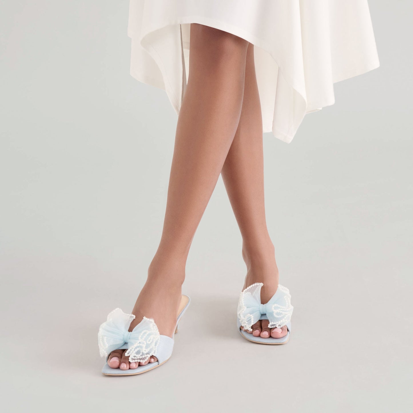 NARITA PEARL HEELS LIGHT BLUE SATIN - Dolce Vita