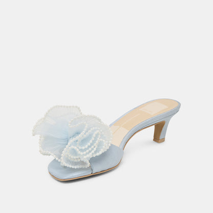 NARITA PEARL HEELS LIGHT BLUE SATIN - Dolce Vita