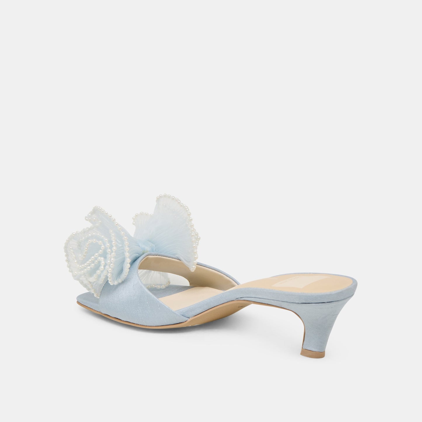 NARITA PEARL HEELS LIGHT BLUE SATIN - Dolce Vita