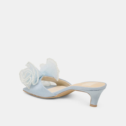 NARITA PEARL HEELS LIGHT BLUE SATIN - Dolce Vita