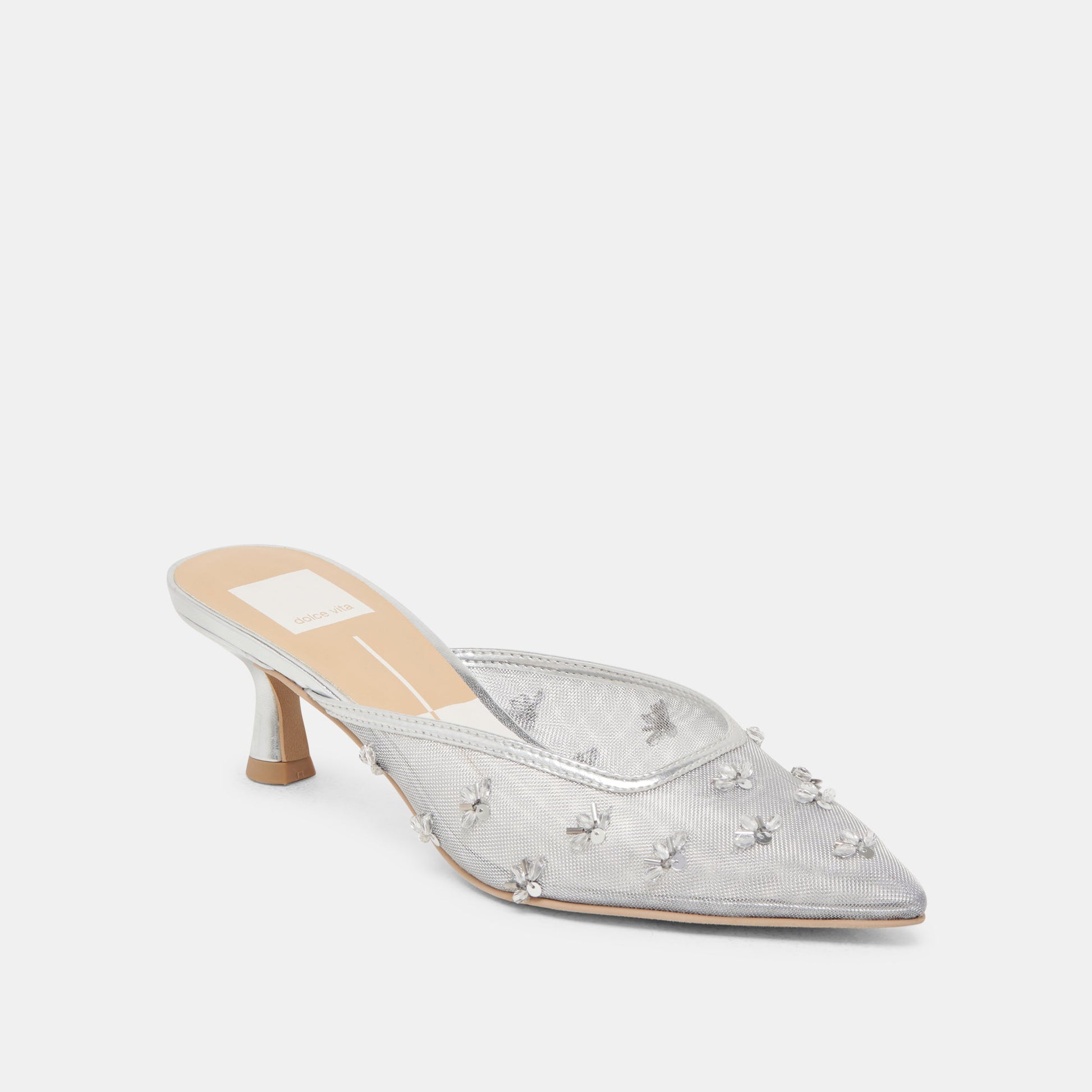 CLARA HEELS SILVER MESH - Dolce Vita