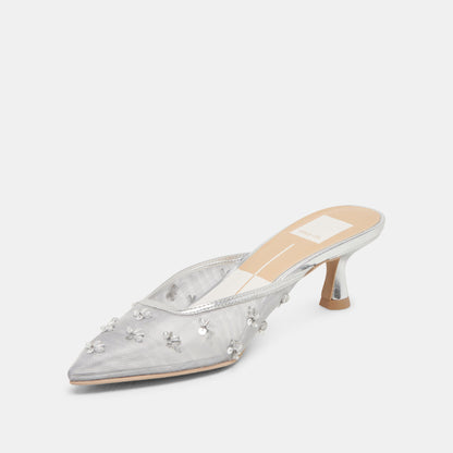 CLARA HEELS SILVER MESH - Dolce Vita